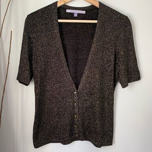 Luxe Carmen Marc Valvo Knit Top Metallic Button Down Women’s XS